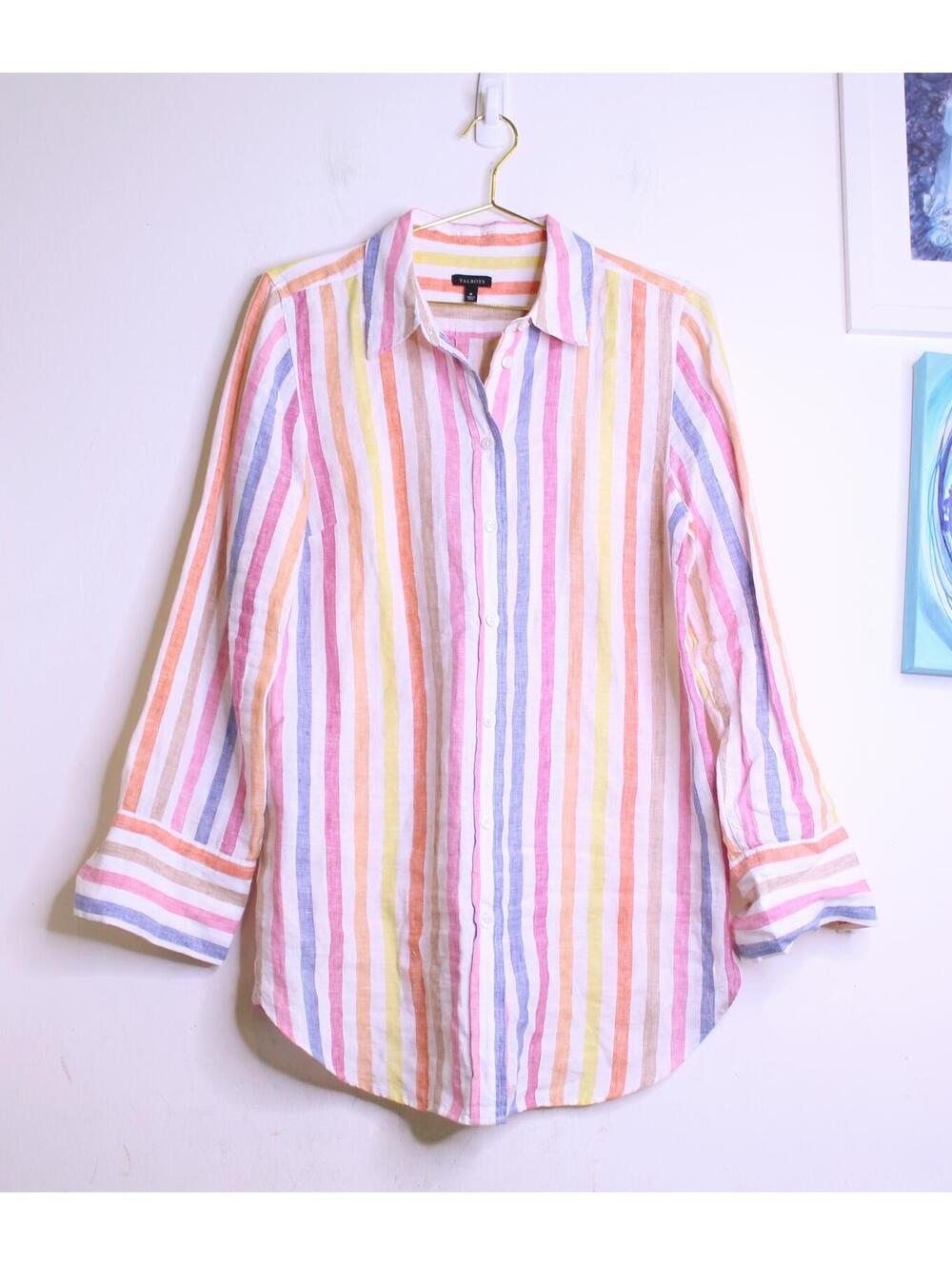 Talbots Colorful Stripe Linen Button Down Blouse - Medium